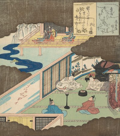 Interieur van een paleis met edelen die converseren, ca. 1820 door Totoya Hokkei