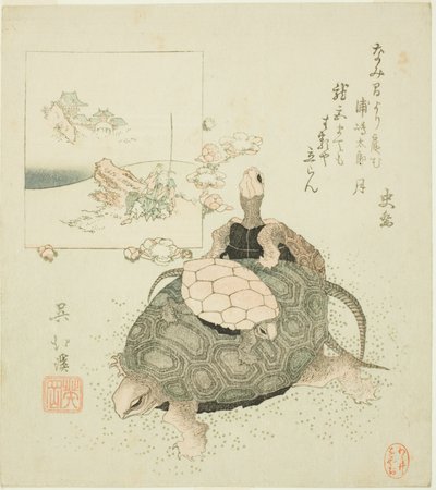 Zeeschildpadden en Urashima Taro door Totoya Hokkei