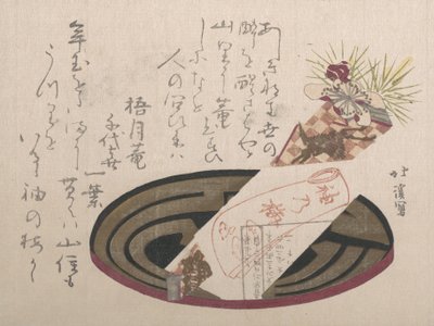 Dienblad met Noshi Papier Noshi Geeft een Geschenk aan, 1816 door Totoya Hokkei