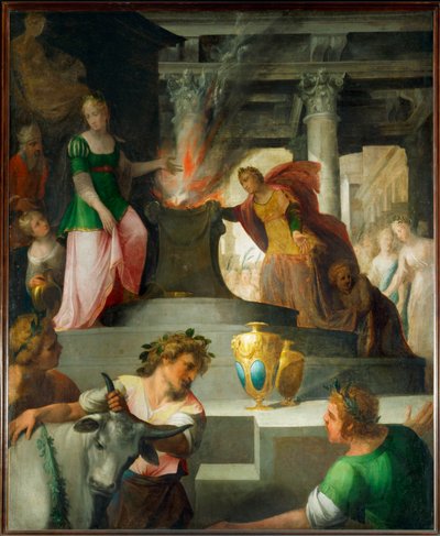 Hyante en Climene offeren aan Venus (schilderij op doek) door Toussaint Dubreuil