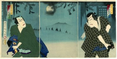 Onoe Kikugorō V als Daiba no Jinzō en Ichikawa Sadanji I als Itamiya Jubei door Toyohara Kunichika