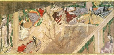 Het Verhaal van Genji (Genji Monogatari) 10e-eeuwse roman over het romantische leven van Prins Genji, illustratie door Hikokuni Tokugawa II (fl.1821-24), pub. 19e eeuw door Toyokawa Hikokuni