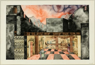 Toneelontwerp voor de Tragedie Die Nibelungen door Friedrich Hebbel, ca. 1934 door Traugott Müller