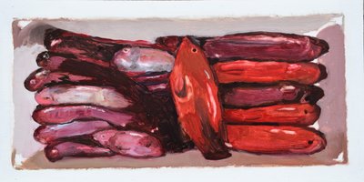Viskrat 2 (Billingsgate, Londen), 2016 (olieverf op board) door Trevor Burgess