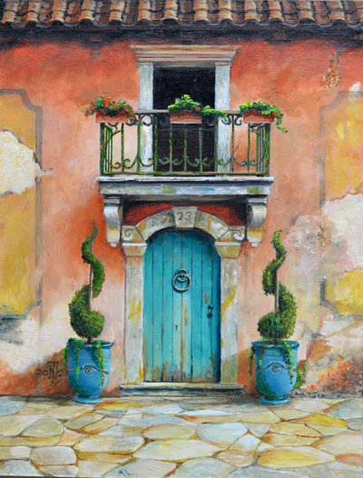 Anduze Planters, Aix-en-Provence, Frankrijk, 2024 (olieverf op board) door Trevor Neal