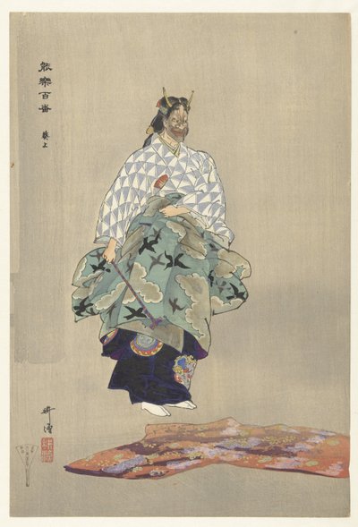Scene uit het Noh theaterstuk Aoinoue door Tsukioka Kogyo