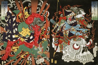 Kintoki Overwint een Demon en Krijger op Schedel, 1868 door Tsukioka Yoshitoshi