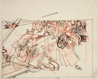 Voorbereidende tekening voor een boekillustratie door Tsukioka Yoshitoshi
