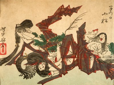 Dennenscheuten plukken op de Dag van de Rat door Tsukioka Yoshitoshi