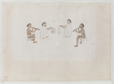 Add MS 15508 f.11 Muzikanten van Tahiti, juni 1770 door Tupaia Tupaia