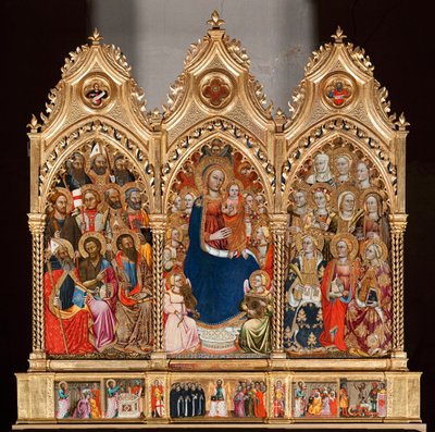 Predella met het leven van Sint Bartholomeus, van Maagd en kind omringd door engelen en heiligen (olieverf op paneel) door Turino Vanni