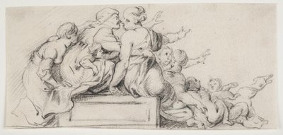 Compositorische Studie. Vrouwen die op een Plint Liggen door Ubekendt