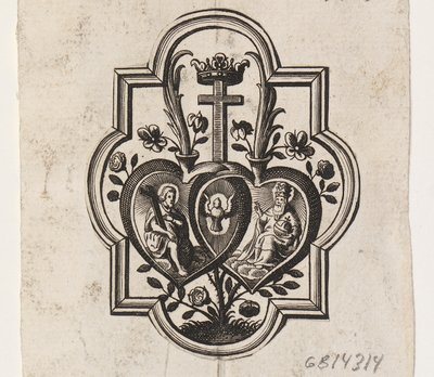Embleem met twee harten en de Drie-eenheid door Ubekendt