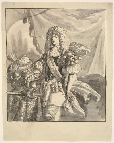 Portret van een veldheer, kniestuk, met een grote hoed met veren door Ubekendt