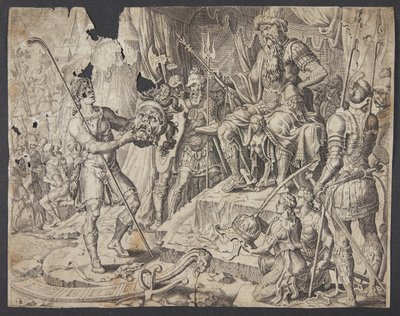 David onthoofdt Goliath door Ubekendt efter Maarten van Heemskerck