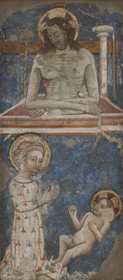 Christus als Man van Smarten. Maagd en Kind door Ubekendt italiensk 1300 tallet