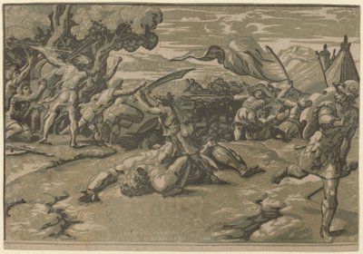 David doodt Goliath door Ugo da Carpi after Raphael