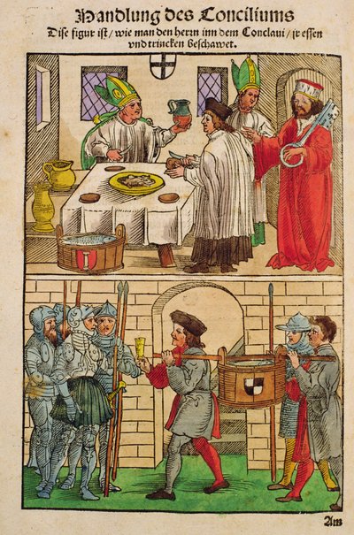 Hoe het brood en de wijn werden uitgedeeld aan de mensen tijdens het Concilie van Konstanz, uit 