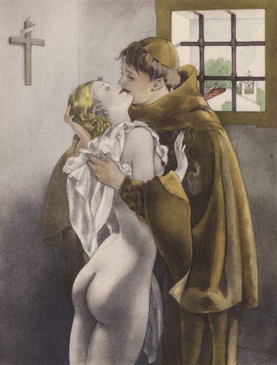 Brunelleschi illustratie voor Contes et Nouvelles de La Fontaine (kleurenlitho) door Umberto (after) Brunelleschi