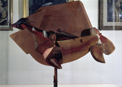 Dynamiek van een paard in beweging en huizen door Umberto Boccioni