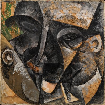 Dynamiek van een mannenhoofd of compositie van een vrouwenhoofd of ontleding van een mensenhoofd (Dinamismo di una testa di uomo) door Umberto Boccioni