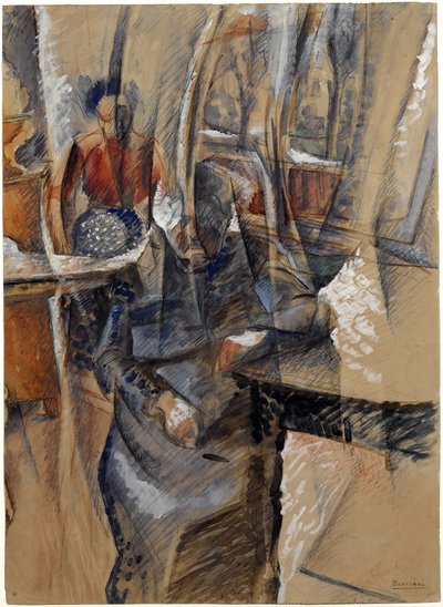 Interieur met twee vrouwelijke figuren door Umberto Boccioni