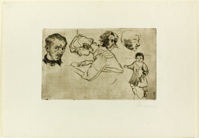 Schetsen van Vier Hoofden en een Kind door Umberto Boccioni
