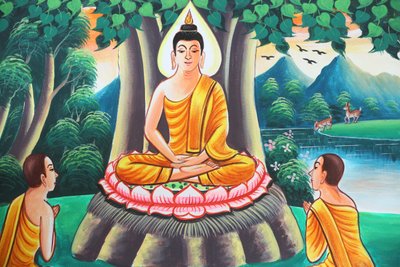 20151103, Kasi, Laos: Schilderij dat het levensverhaal van Shakyamuni Boeddha uitbeeldt door Unbekannt