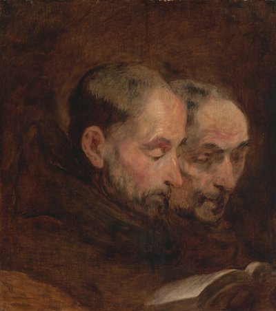 Een Kopie naar een Schilderij Traditioneel Toegeschreven aan Van Dyck van Twee Monniken die Lezen, eind 18e eeuw door Unbekannt