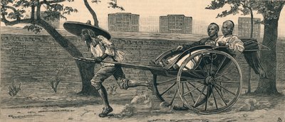Een Jinriksha, of Chinese handkar, ca. 1883 door Unbekannt