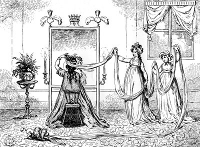 Een dame die haar hoed opzet, juni 1795 door Unbekannt
