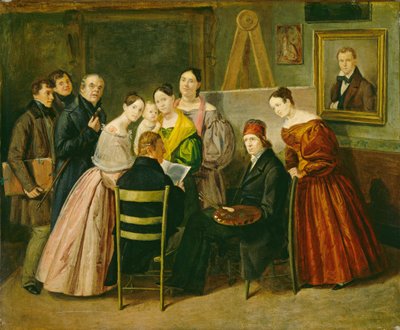 Een Schilder en Bezoekers in een Studio, c. 1835 door Unbekannt