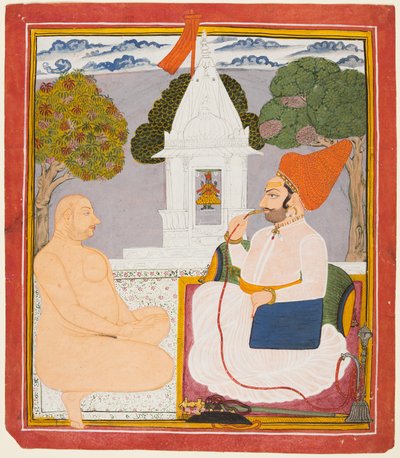 Een Rathor Edelman Bezoekt een Digambara heilige man bij een Vishnu Heiligdom, waarschijnlijk Baba Atmaram, ca. 1760 door Unbekannt
