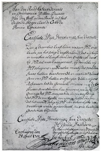 Een brief van de Nederlandse Oost-Indische Compagnie aan Willem Adriaan van der Stel, 18e eeuw 1931 door Unbekannt