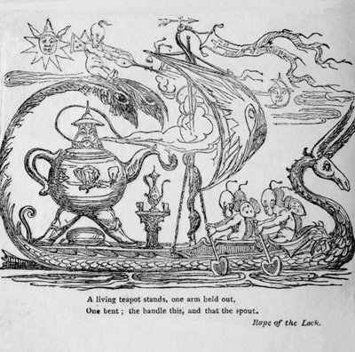 Een levende theepot staat, een arm uitgestrekt, een gebogen, het handvat dit, en dat de tuit, ca. 1820 door Unbekannt