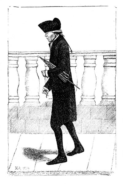 Een man die loopt met een paraplu onder zijn arm, 1784 door Unbekannt