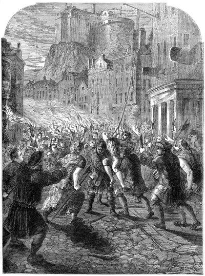 Een menigte die kapitein John Porteous naar zijn executie draagt, Edinburgh, 1736 19e eeuw door Unbekannt