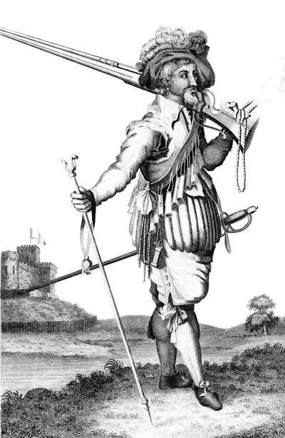 Een musketier bij de introductie van vuurwapens, 1798 door Unbekannt