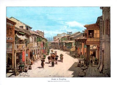 Een straat in Hong Kong, 1900 door Unbekannt