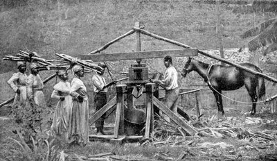 Een houten, door paarden aangedreven suikerrietmolen, West-Indië, 1922 door Unbekannt
