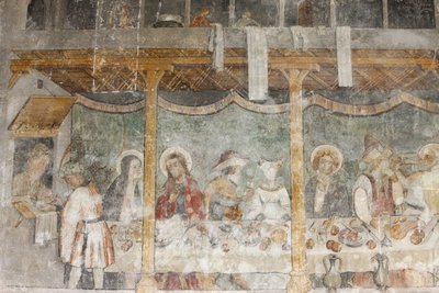 Abdijkerk van Abondance fresco: de bruiloft te Kana, Abondance, Frankrijk door Unbekannt