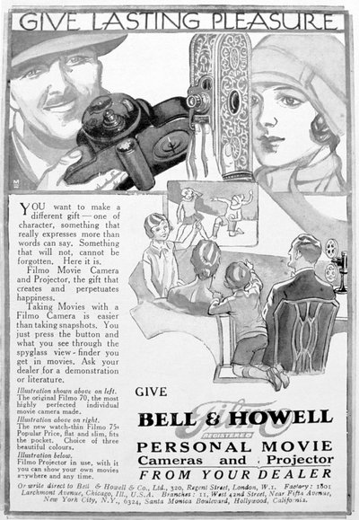 Advertentie voor Bell & Howell persoonlijke filmcamera