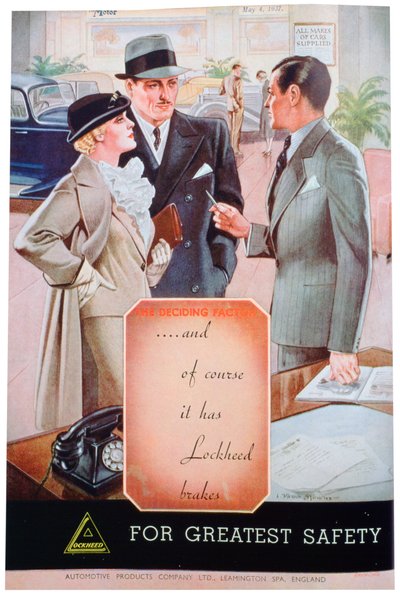 Advertentie voor Lockheed autobanden door Automotive Products of Leamington Spa, 1937 door Unbekannt
