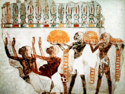 Afrikanen die goud dragen, ca. 1400 v.Chr. door Unbekannt