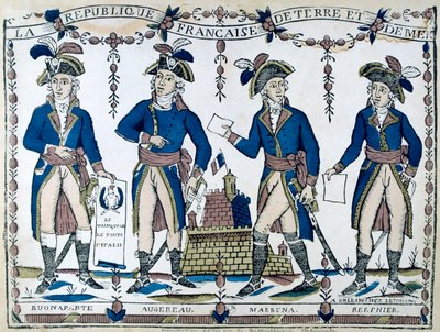 Allegorieën van Bonaparte, Augereau, Massina, Berphier, Frankrijk, 1789 door Unbekannt