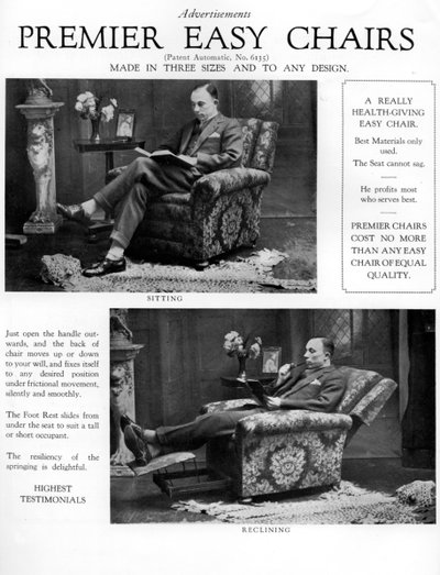 Een advertentie voor Premier gemakkelijke stoelen, 1926 door Unbekannt