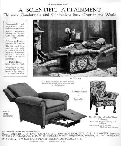 Een advertentie voor Premier gemakkelijke stoelen, 1926 door Unbekannt