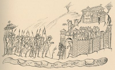 Angelsaksische krijgers naderen een fort, 1908 door Unbekannt