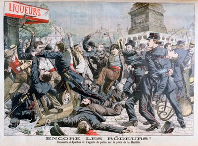 Gewapende criminelen vechten met de politie, Place de la Bastille, Parijs door Unbekannt