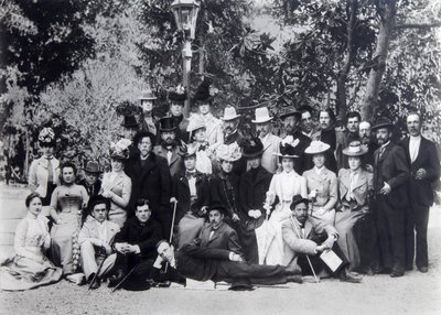 Auteur Maxim Gorky en Anton Tsjechov tussen de acteurs van het Moskouse Kunsttheater, 1900 door Unbekannt